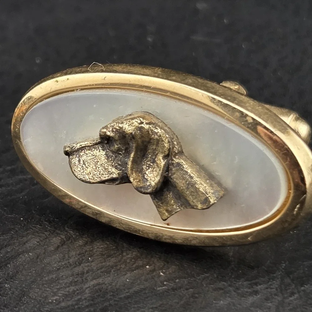 Anson Dog Labrador Cufflinks Mother Pearl Fishing Pole Tie Clip Tack Vintage